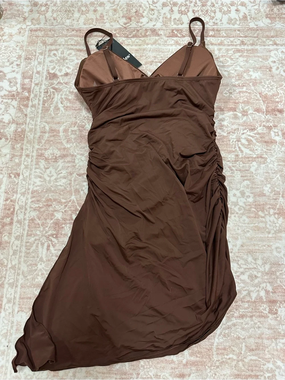 NEW 🤎Swim Brown Ruched Swimdress - V-Neck